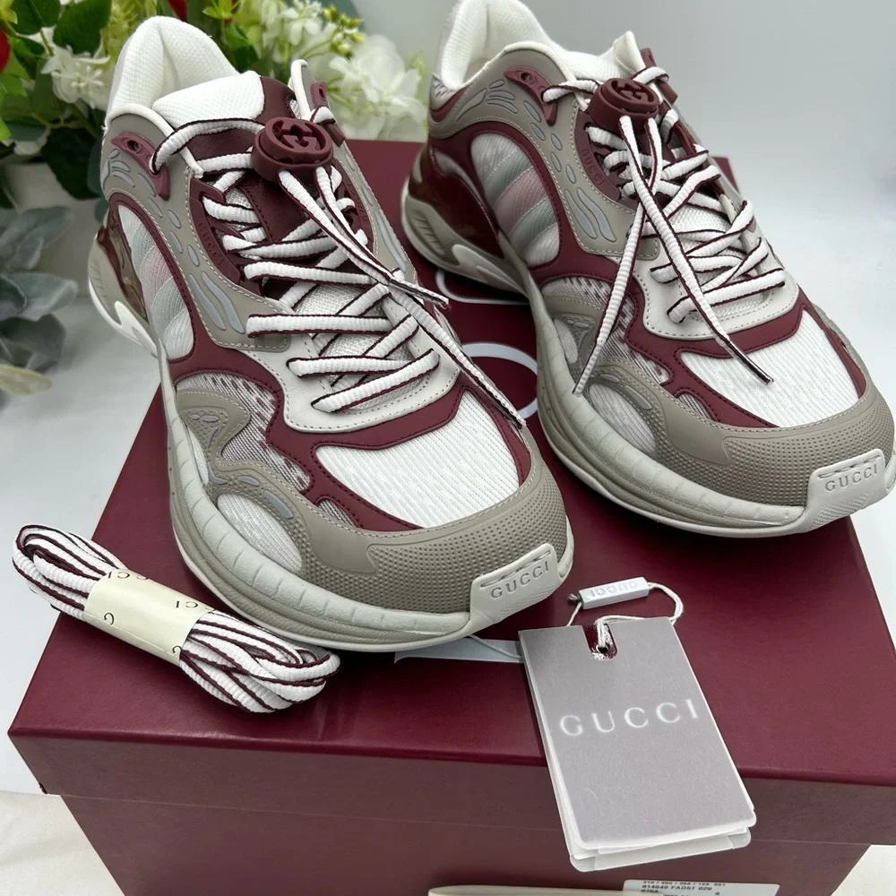 Men's Gucci 2.0 sneakers in white/gray/burgundy size 9 made in Italy